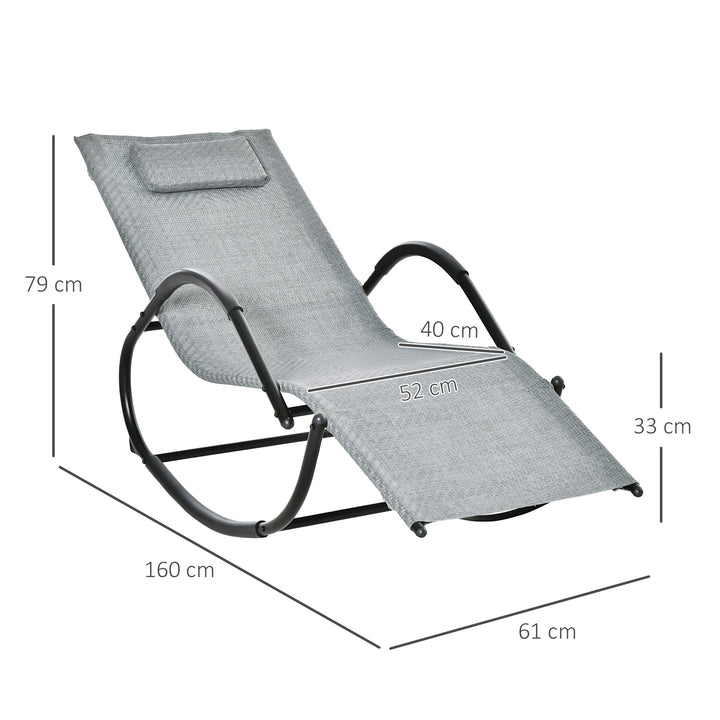 Zero Gravity Rocking Lounge Chair Rattan Effect Patio Rocking Chair w/ Removable Pillow Recliner Seat Breathable Texteline - Grey