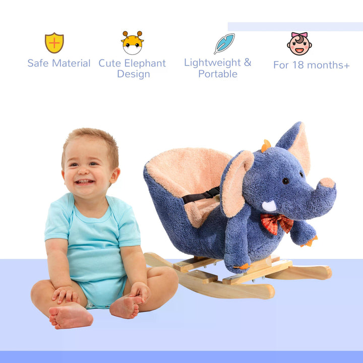 HOMCOM Children Kids Rocking Horse Toys Plush Elephant Rocker Seat with Sound Toddler Baby Gift Blue | Aosom UK