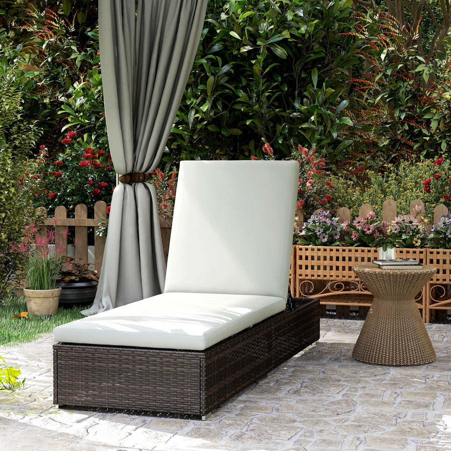 PE Rattan Sun Lounger, Five-level Adjustable Recliner Bed Chair with Soft Padded Cushion for Patio, Garden, Mixed Brown