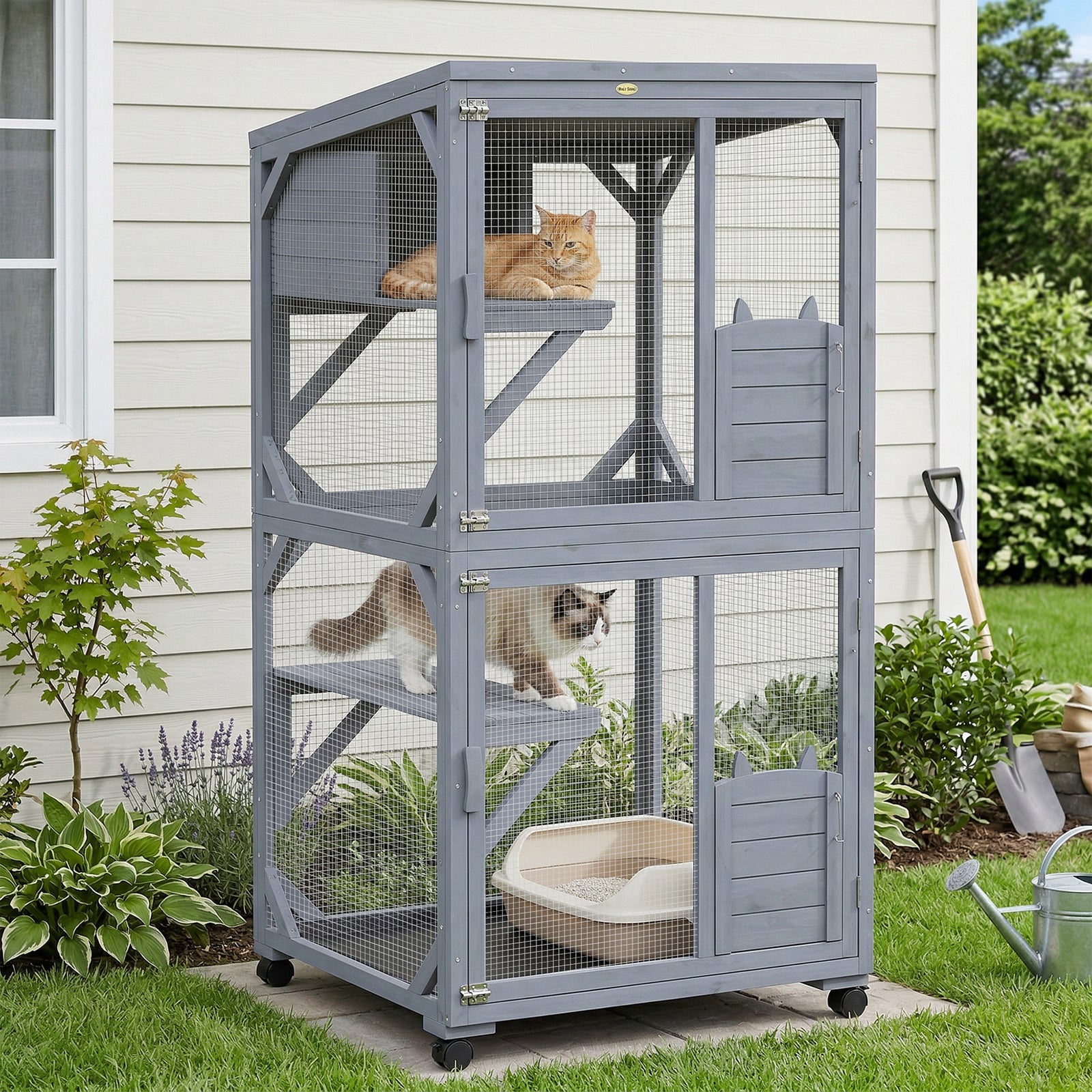 Movable Outdoor Catio with Resting Box, 3 Jumping Platforms, Waterproo