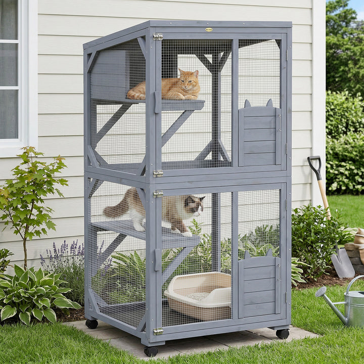 Movable Outdoor Catio with Resting Box, 3 Jumping Platforms, Waterproo