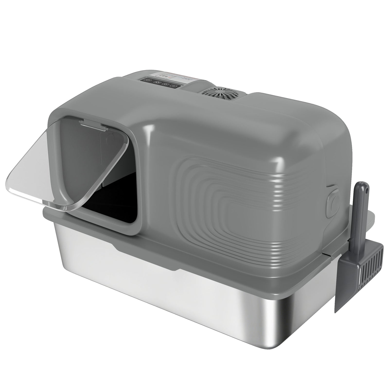 65L Extra Large Stainless Steel Litter Tray with Plasma Deodoriser System, High Sided, Easy to Clean & Odour-Resistant