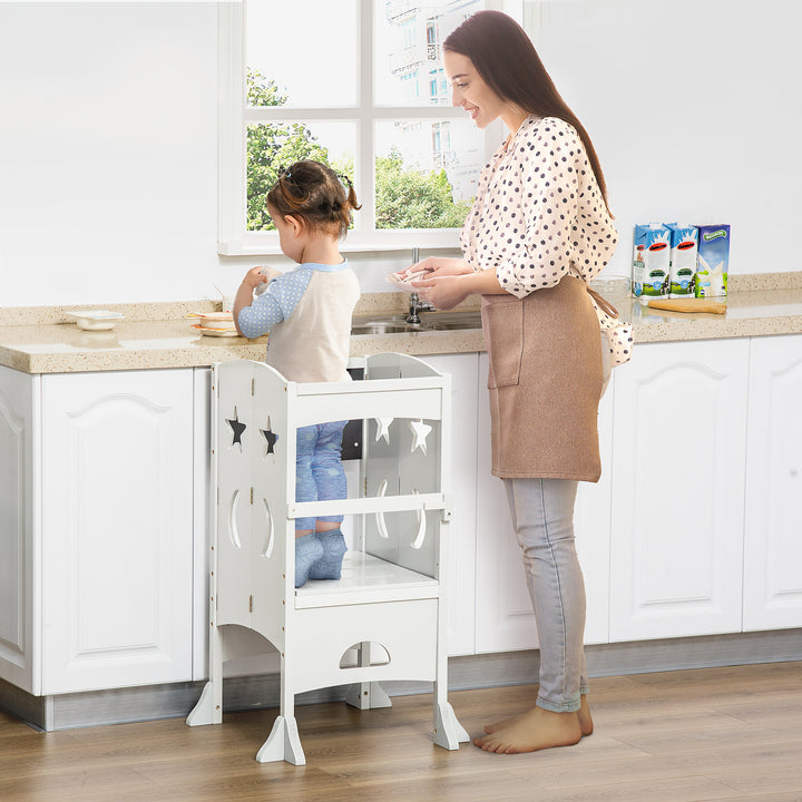 MCL Kids Step Stool Toddler Kitchen Stool with Blackboard Lockable Handrail for Kids Kitchen Counter White