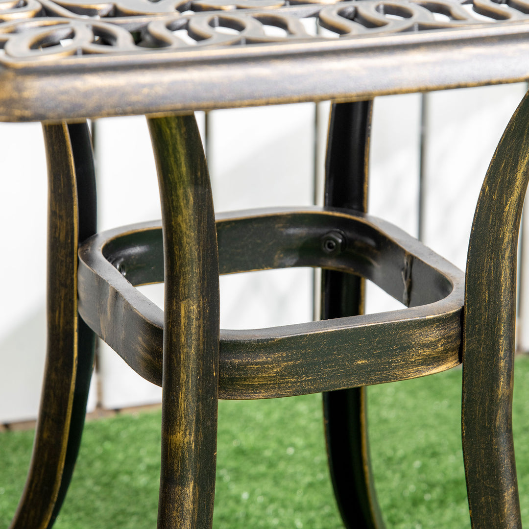 Outdoor Patio Side Table with 38mm Dia. Umbrella Hole, Cast Aluminium Patio coffee Table, 54 x 54cm, Bronze Tone
