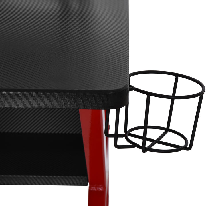 HOMCOM Gaming Desk with Metal Frame: Adjustable Feet, Cup Holder, Headphone Hook & Cable Management, Fiery Red | Aosom UK