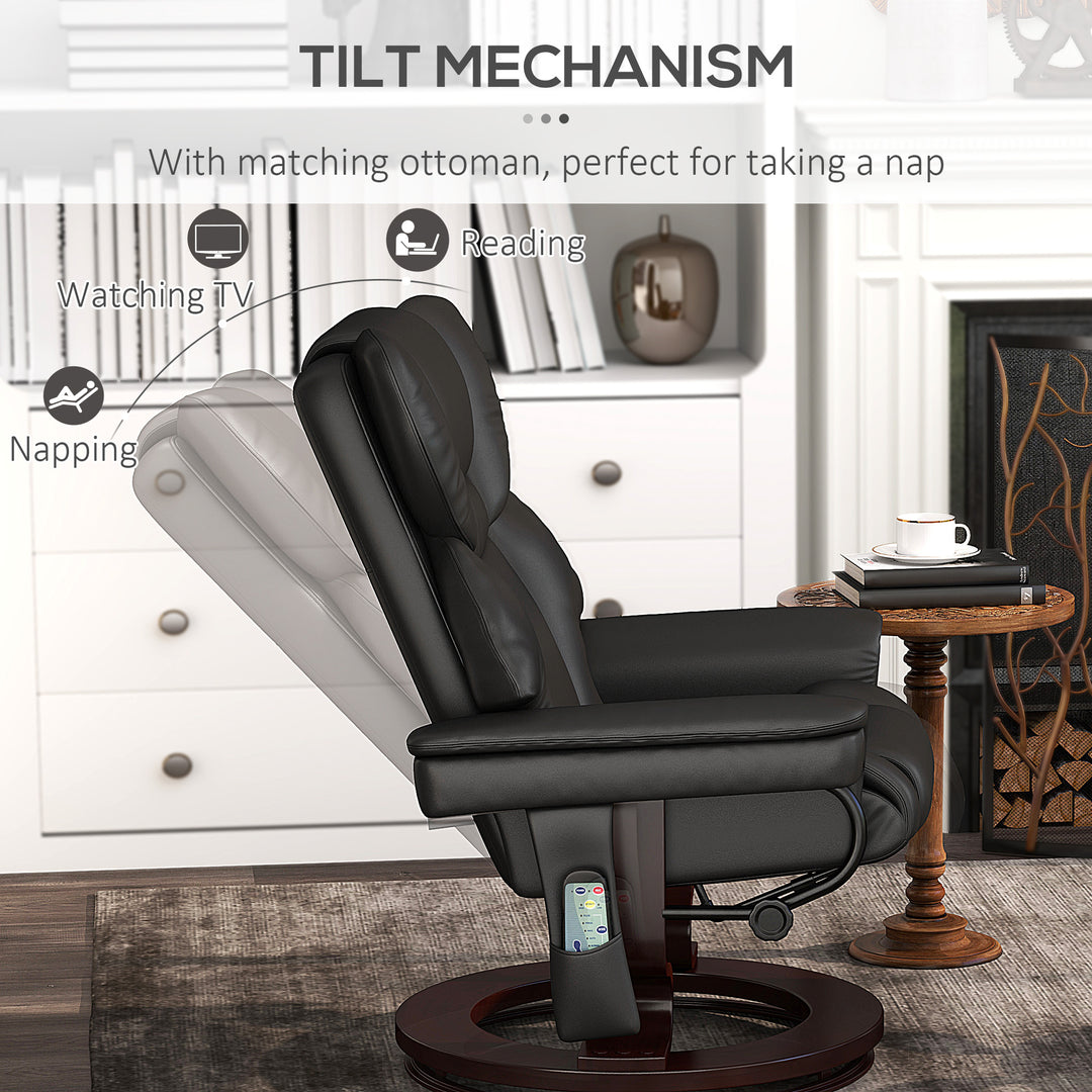 Massage Recliner Chair with Footstool, Upholstered Reclining Armchair with Adjustable Backrest, Steel Frame and Wood Base, Swivel Chair for Living Room, Bedroom, Black