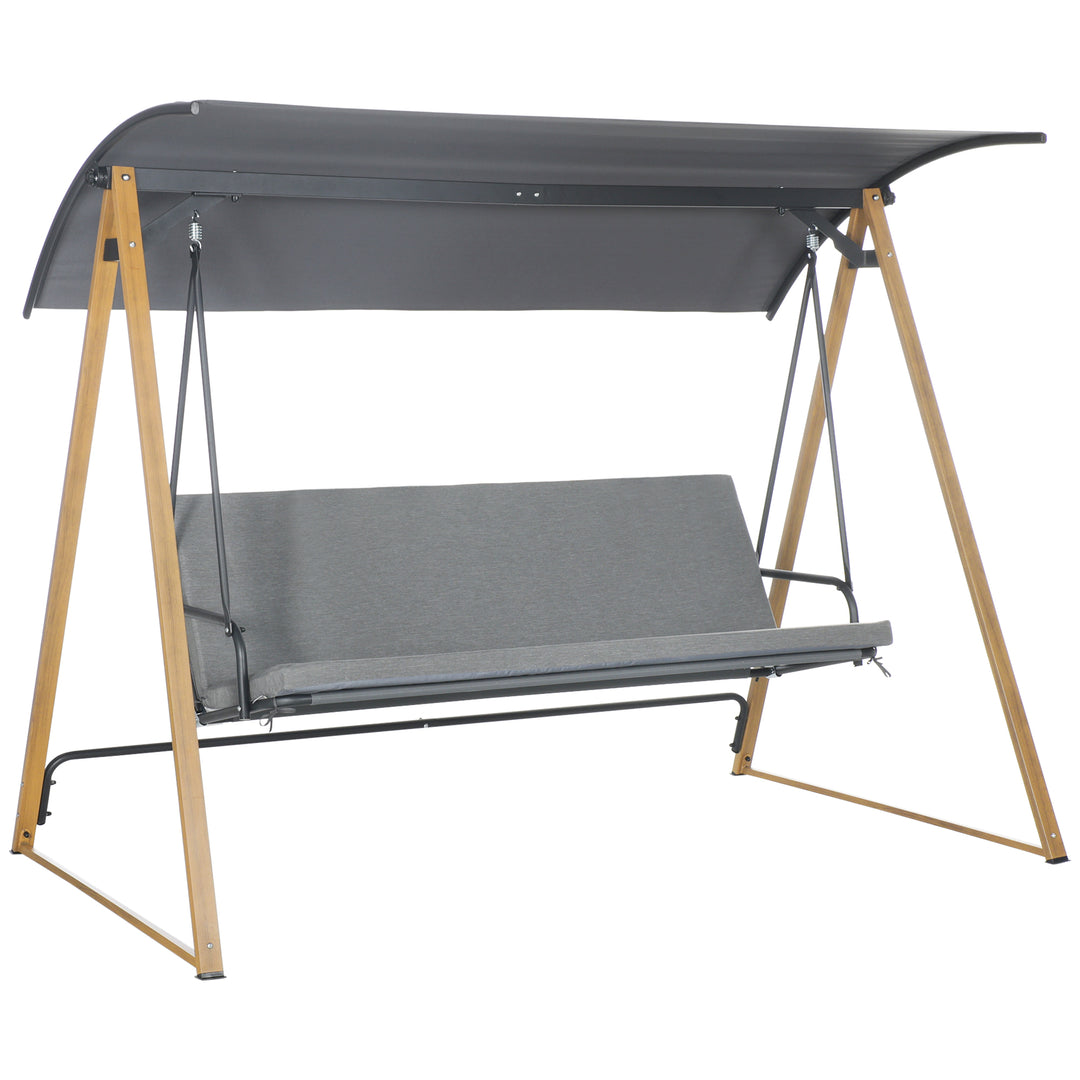 3 Seater Swing Chair, Garden Swing Bench with Adjustable Canopy, Cushioned Seat and Weather Resistant Steel Frame for Patio, Yard