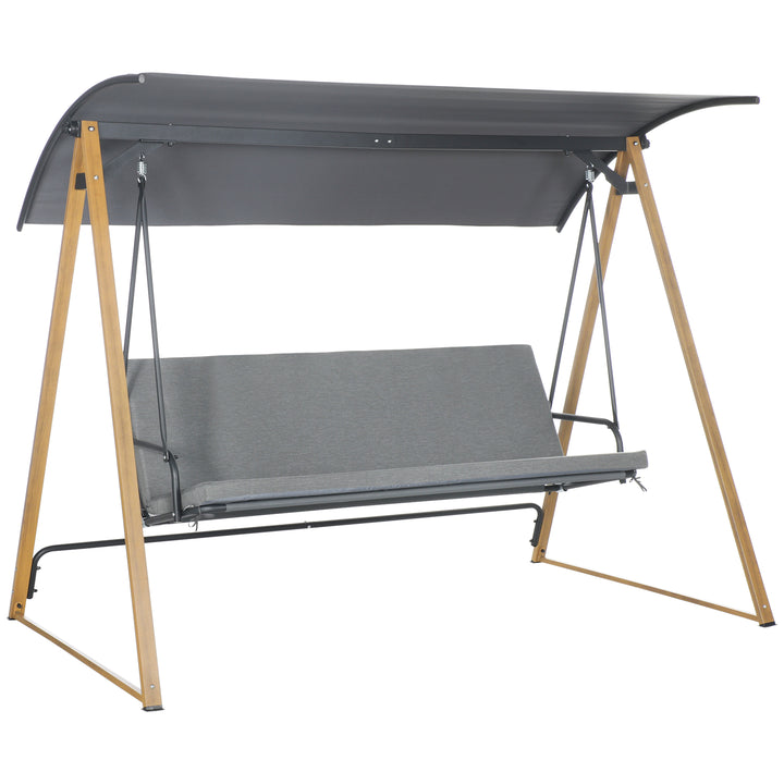 3 Seater Swing Chair, Garden Swing Bench with Adjustable Canopy, Cushioned Seat and Weather Resistant Steel Frame for Patio, Yard