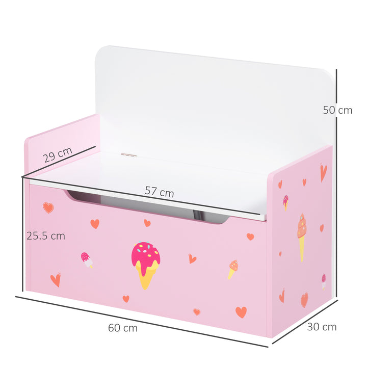 ZONEKIZ Dual-Purpose Toy Chest: Wooden Storage Bench with Safety Mechanism, Pretty in Pink | Aosom UK