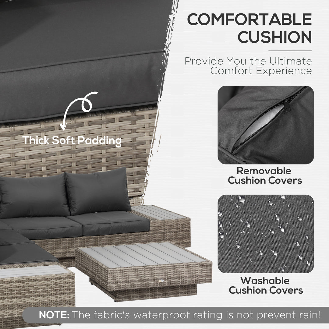 4 PCs Rattan Garden Furniture Outdoor Sectional Corner Sofa and Coffee Table Set Conservatory Wicker Weave Furniture with Armrest and Cushions - Light Grey