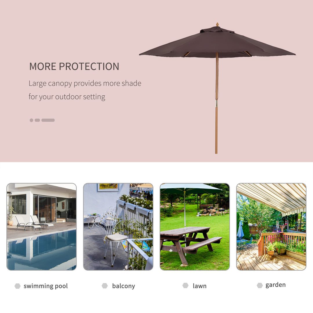 2.5m Wood Garden Parasol Sun Shade Patio Outdoor Wooden Umbrella Canopy Coffee