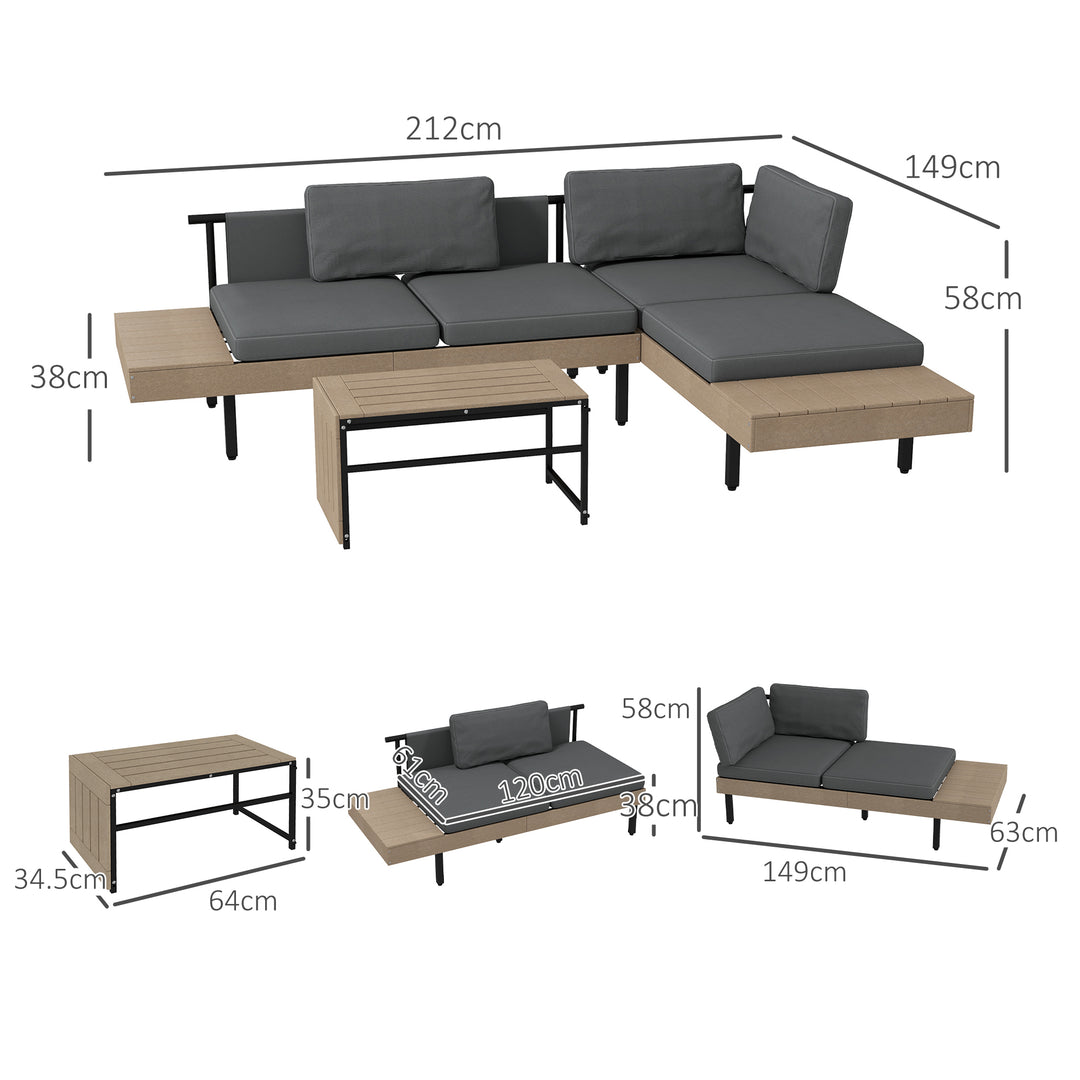 Three-Piece 'L' Garden Sofa Set - Grey