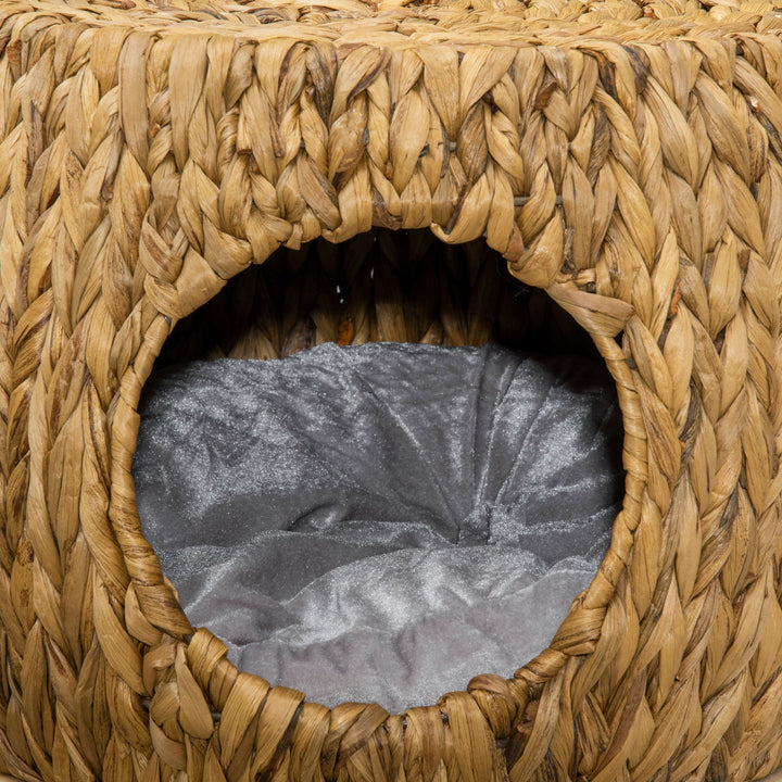 Wicker Cat Bed Cat House Stool with Washable Cushion, 44 x 43 x 41cm