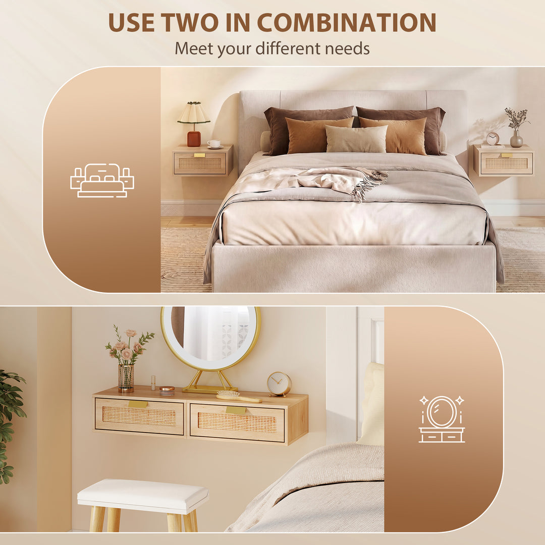 Floating Bedside Tables Set of 2, Wall Mounted Bedside Cabinets with R