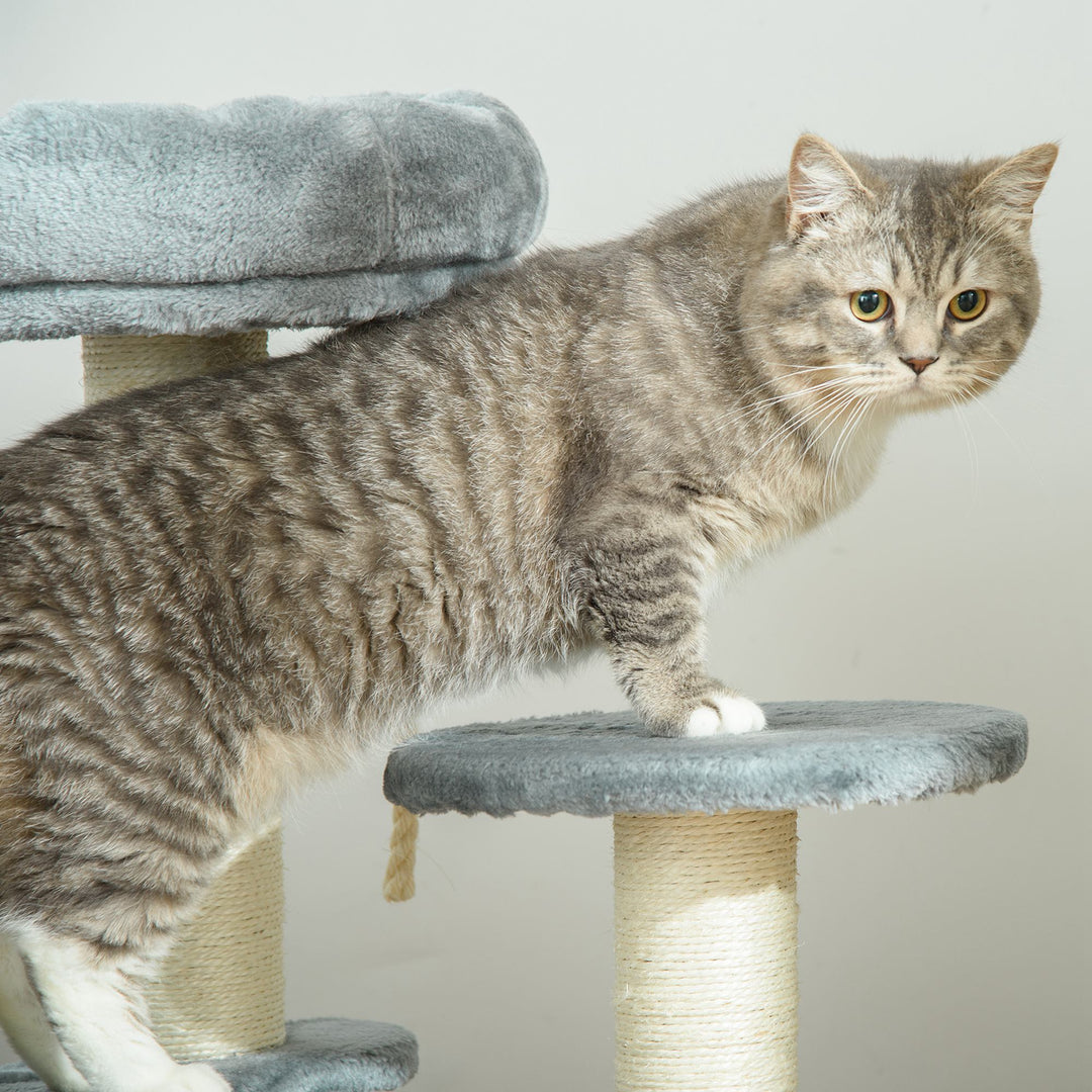 PawHut Cat Tree 65 cm, Kitty Scratcher, Kitten Activity Centre with 2 Perches & Hanging Sisal Rope, Grey | Aosom UK