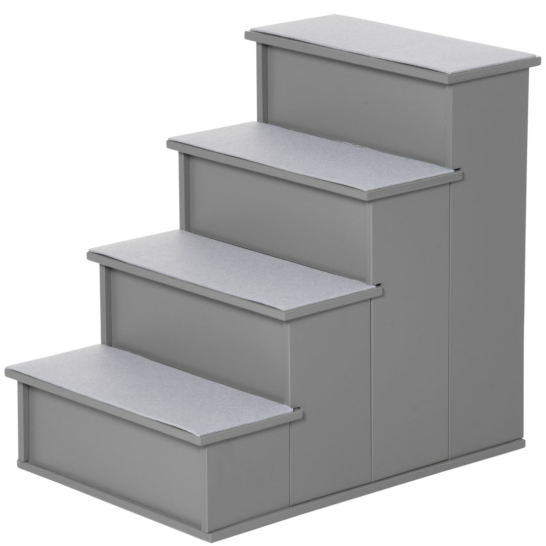 4 Step Wooden Dog Steps Pet Stairs for Dogs, Cat Ladder for Bed Couch with Non-Slip Carpet 40 x 59 x 54.2 cm, Grey