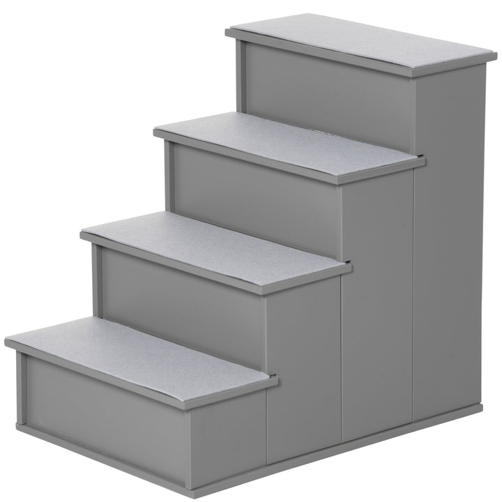 4 Step Wooden Dog Steps Pet Stairs for Dogs, Cat Ladder for Bed Couch with Non-Slip Carpet 40 x 59 x 54.2 cm, Grey