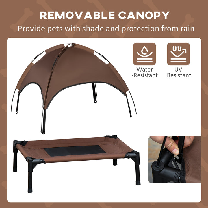 Raised Dog Bed Waterproof Elevated Pet Cot with Breathable Mesh UV Protection Canopy Brown, for Medium Dogs, 76 x 61 x 73cm