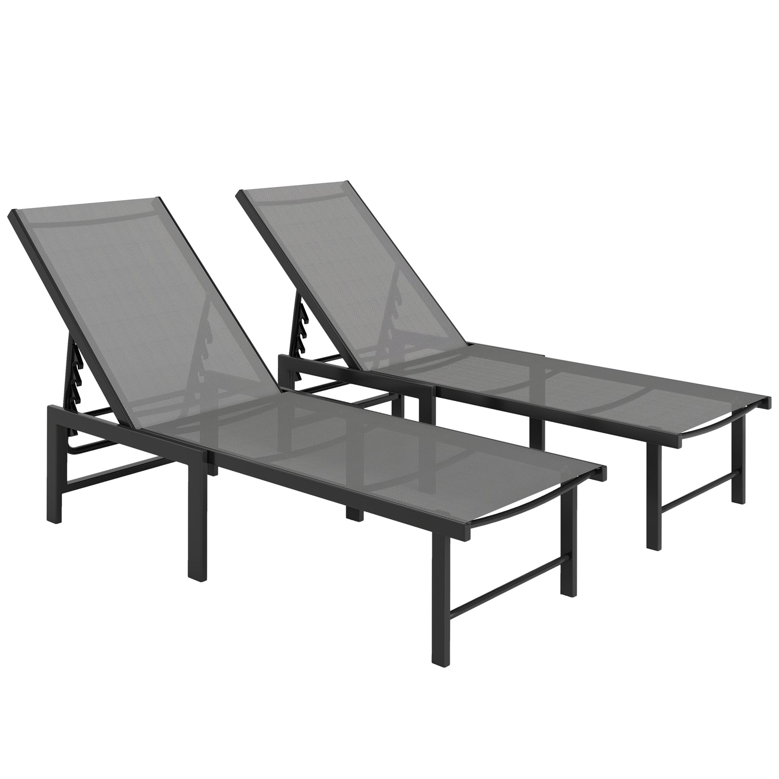 Set of Two Reclining Sun Loungers - Grey