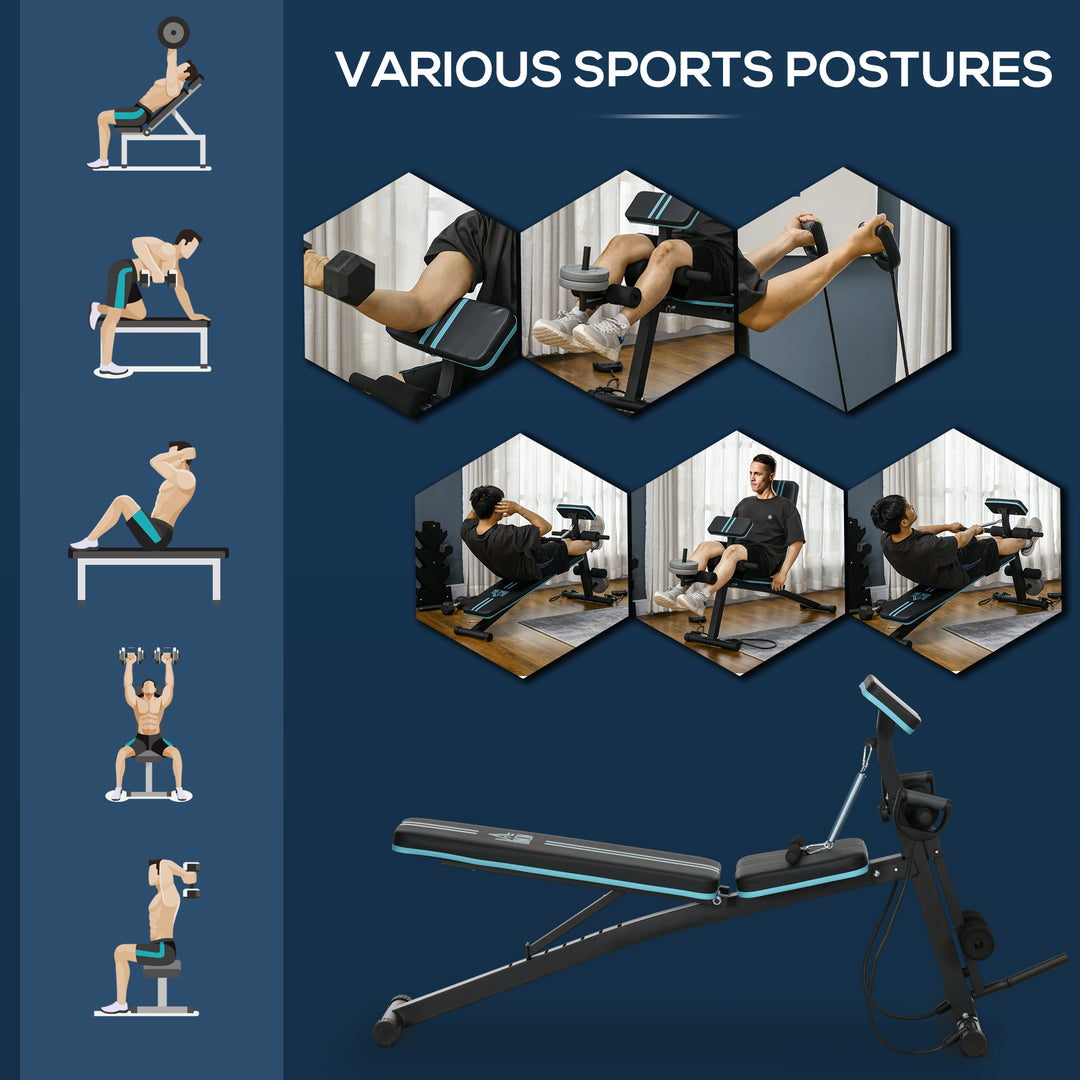 Foldable Weight Bench, Adjustable Strength Training Sit Up Ab Bench, Incline/Decline, Blue