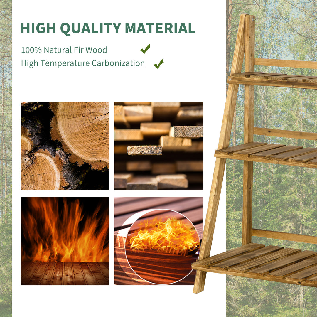 Wooden Folding Flower Pot Stand 3 Tier Garden Planter Display Ladder Gardener Storage Shelves Rack Herb Holder (60L x 37W x 93H cm)