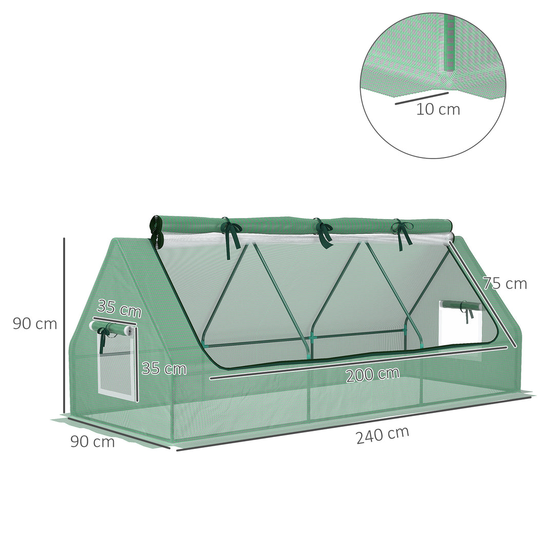 Outsunny Portable Small Polytunnel, Mini Greenhouse with Mesh Windows for Indoor and Outdoor, 240x90x90cm, Green