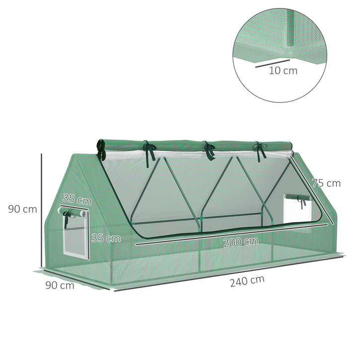 Outsunny Portable Small Polytunnel, Mini Greenhouse with Mesh Windows for Indoor and Outdoor, 240x90x90cm, Green