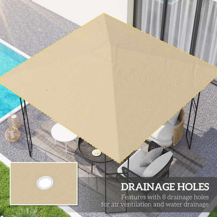 3 x 3(m) Gazebo Canopy Replacement Cover, Garden Gazebo Roof Replacement with Drain Holes, Water Resistant PVC Coating, 370g/㎡, UPF30+, TOP COVER ONLY, Beige