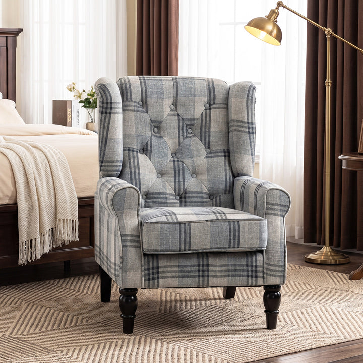 Faux Linen Armchair with Thick Spring Cushion, Wingback Accent Chair w