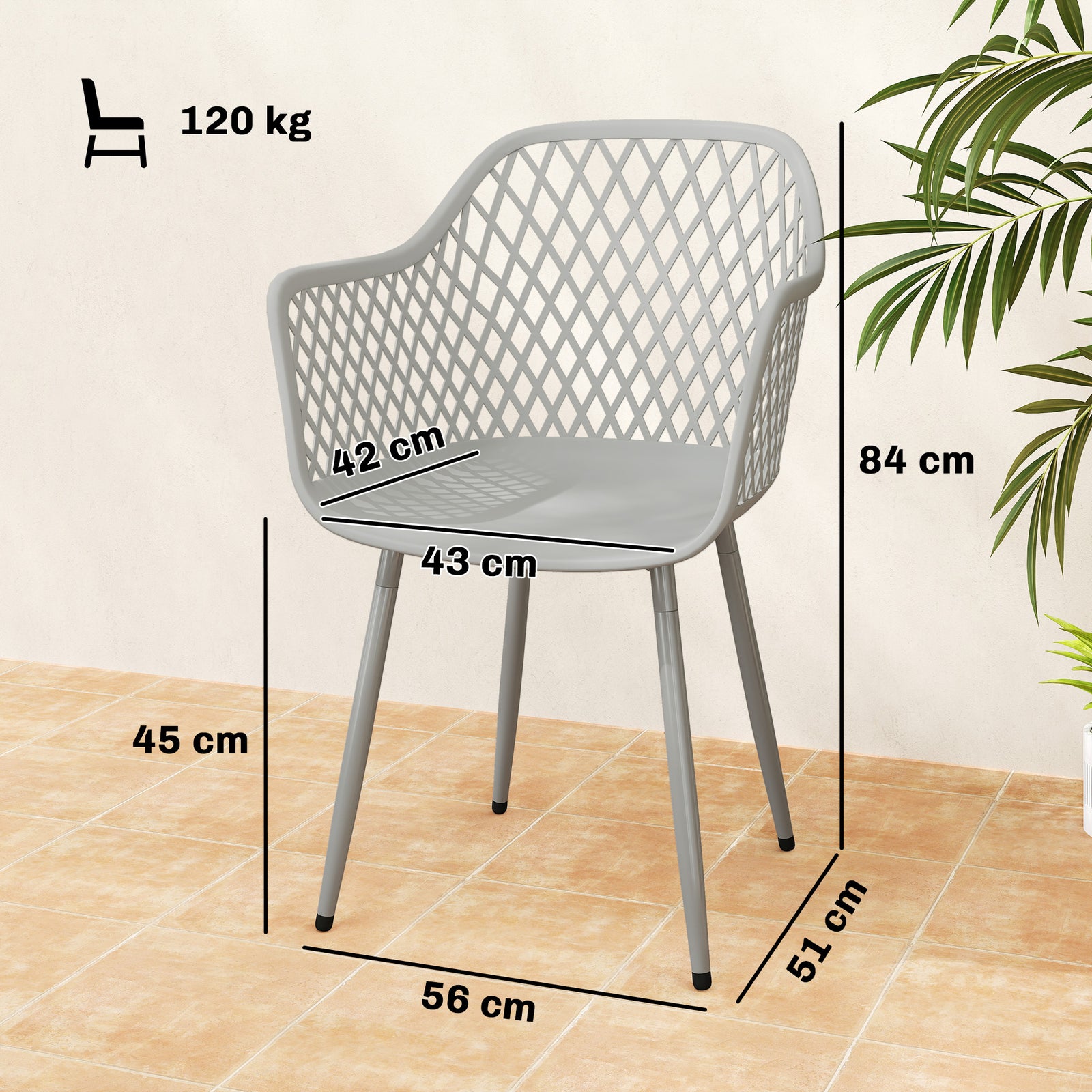 Garden Chairs Set of 4, Garden Dining Chairs with Cut Out Diamond Back