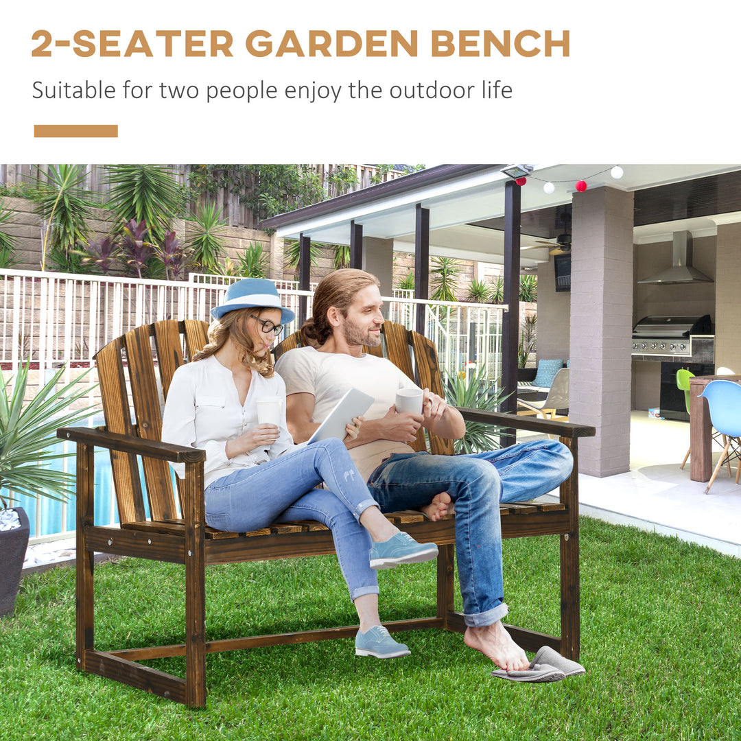 Outdoor Wooden Garden Bench, Patio Loveseat Chair with Slatted Backrest and Smooth Armrests for Two People, for Yard, Lawn, Porch, Carbonised Finish