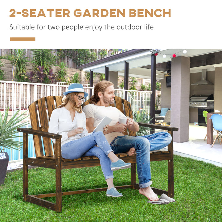 Outdoor Wooden Garden Bench, Patio Loveseat Chair with Slatted Backrest and Smooth Armrests for Two People, for Yard, Lawn, Porch, Carbonised Finish