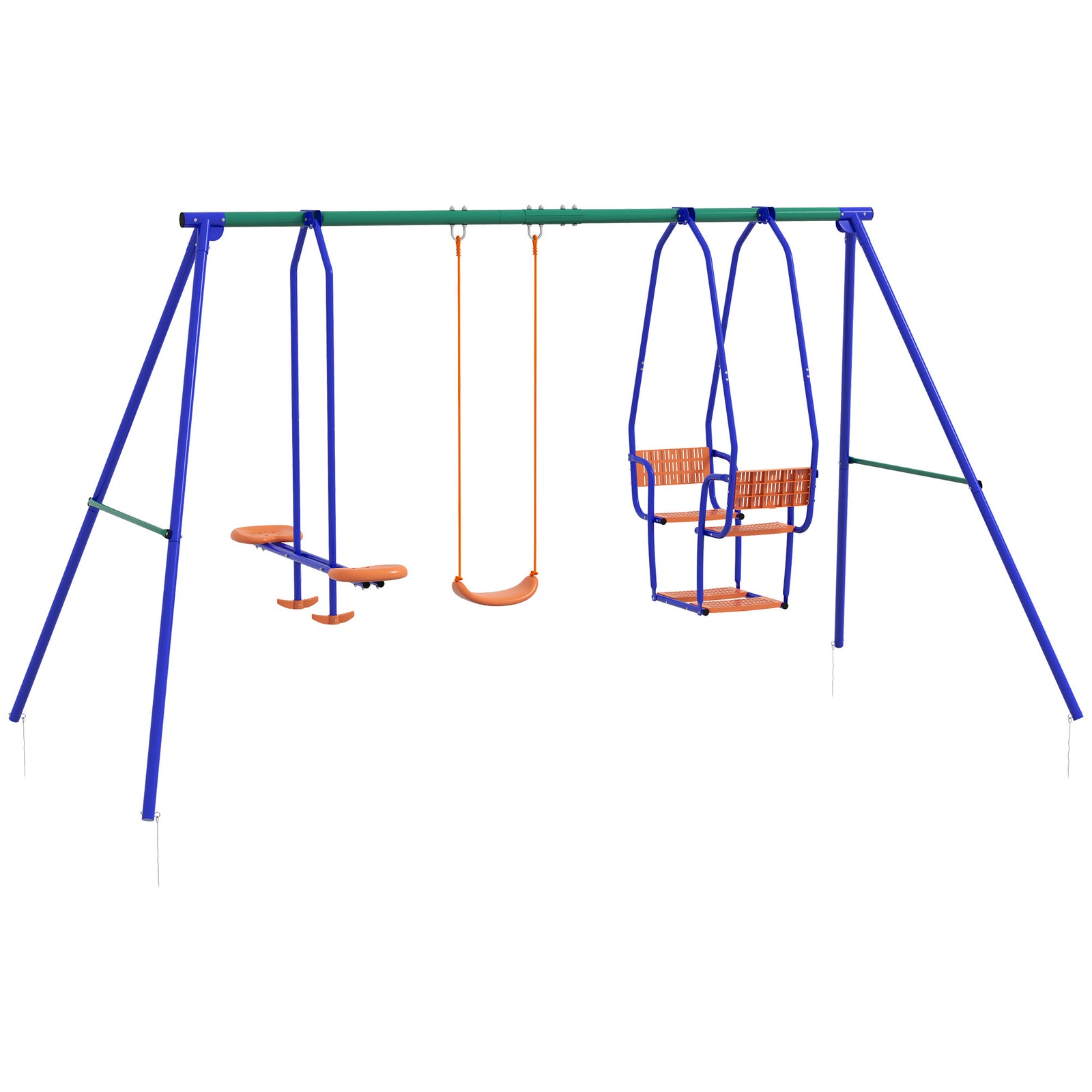 Three-In-One Kids Metal Swing Set with Swing, Glider, Rocking Chair Swing, for Ages 3+ years - Orange and Blue