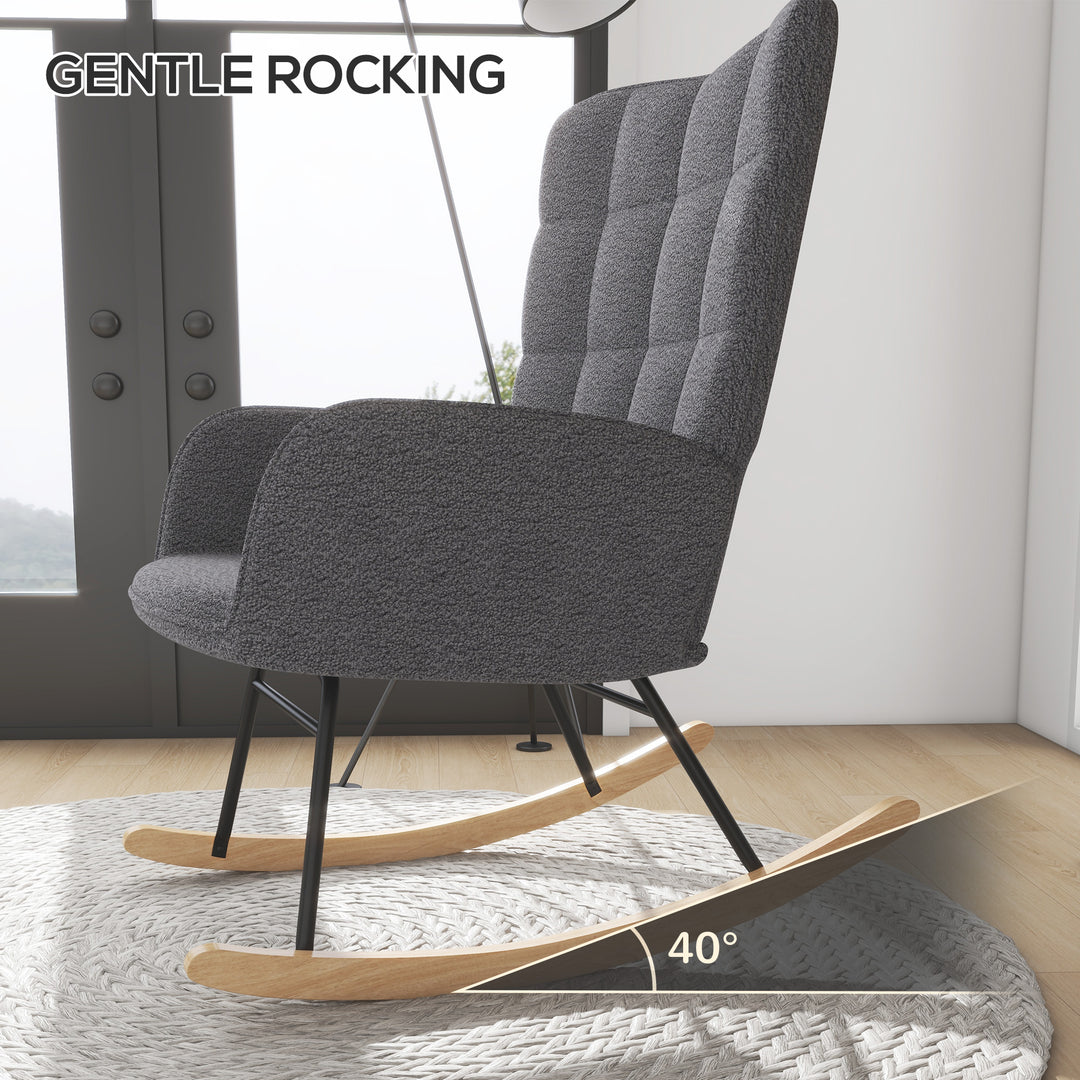 HOMCOM Wingback Rocking Chair for Nursing, Berber Fleece Nursery Glider Rocker, Modern Armchair for Living Room, Dark Grey | Aosom UK