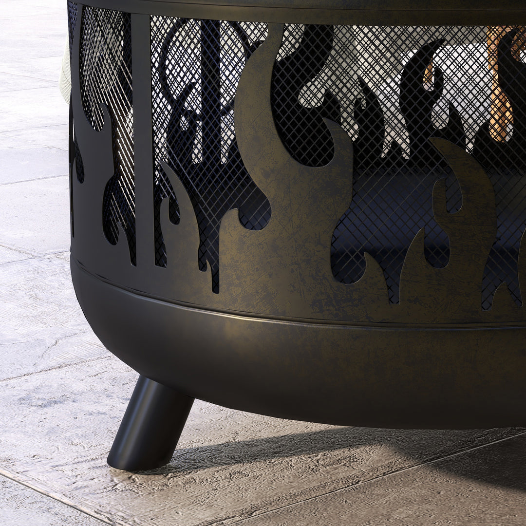 Steel Fire Pit BBQ, with Poker - Black
