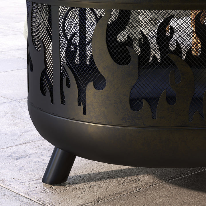 Steel Fire Pit BBQ, with Poker - Black