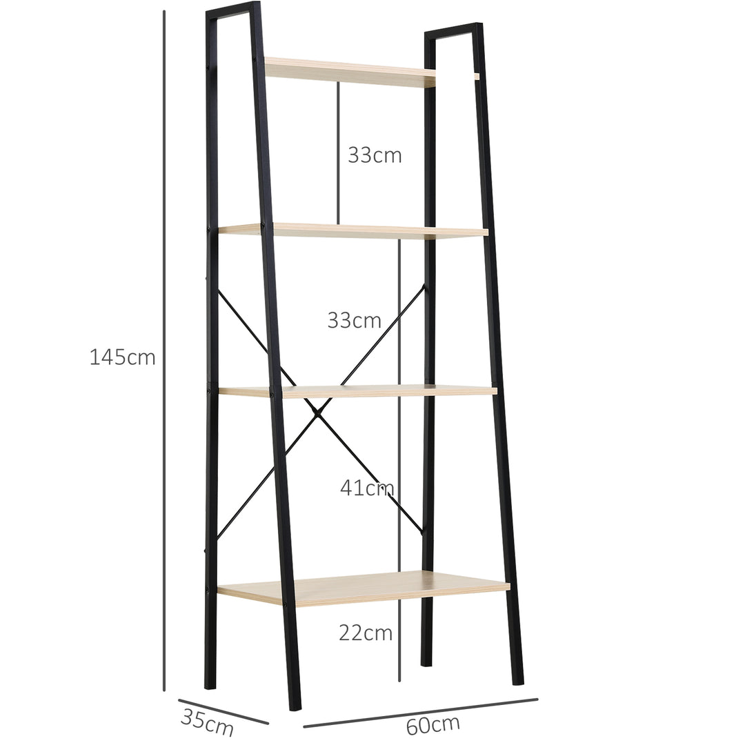 MCL Ladder Shelf, Bookshelf, 4-Tier Industrial Storage Rack for Living Room, Bedroom, Kitchen, Oak and Black