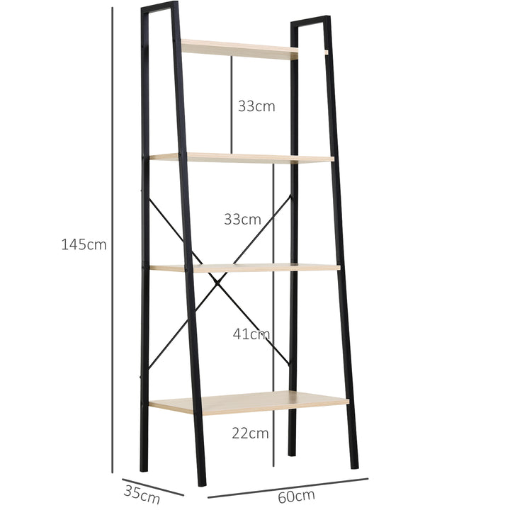 MCL Ladder Shelf, Bookshelf, 4-Tier Industrial Storage Rack for Living Room, Bedroom, Kitchen, Oak and Black