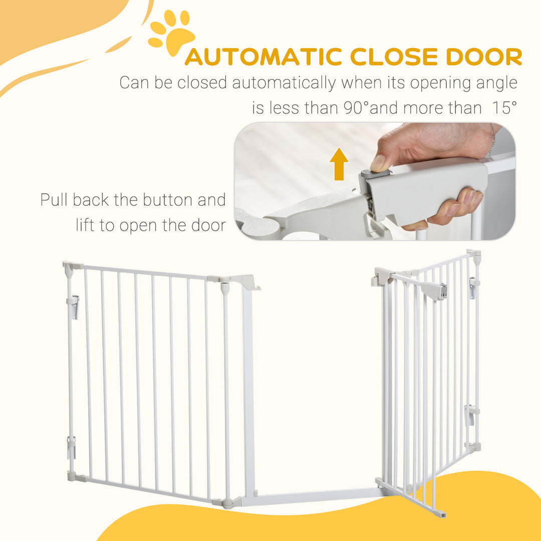 MCL Pet Safety Gate, 3 Panels Playpen Fireplace, Foldable Metal Fence, Stair Barrier, Room Divider, Fire Guard w/ Automatic Closing Door, White