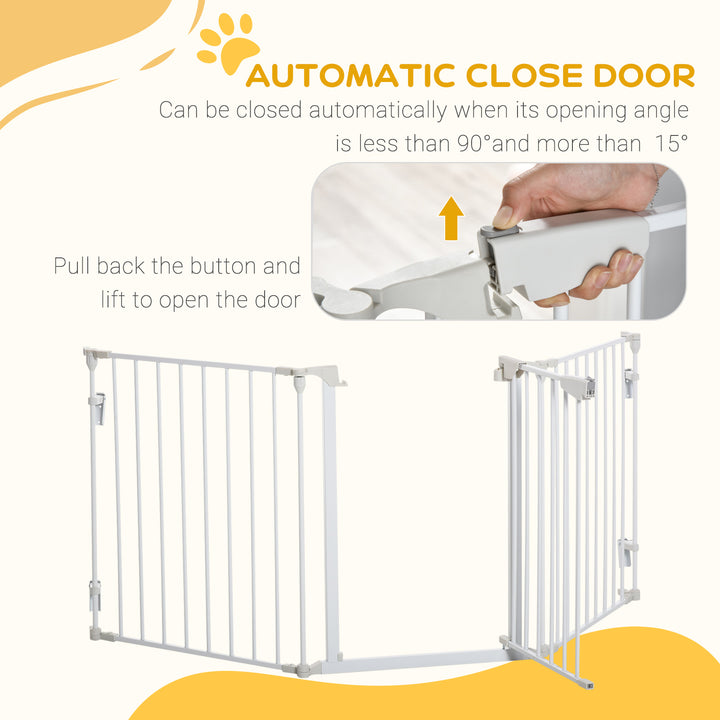 MCL Pet Safety Gate, 3 Panels Playpen Fireplace, Foldable Metal Fence, Stair Barrier, Room Divider, Fire Guard w/ Automatic Closing Door, White