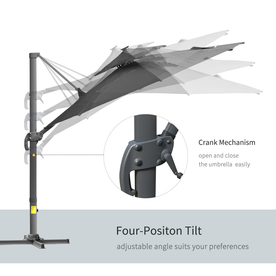 MCL 3m Cantilever Parasol w/ Solar Lights Power Bank Base 360° Spin Dark Grey