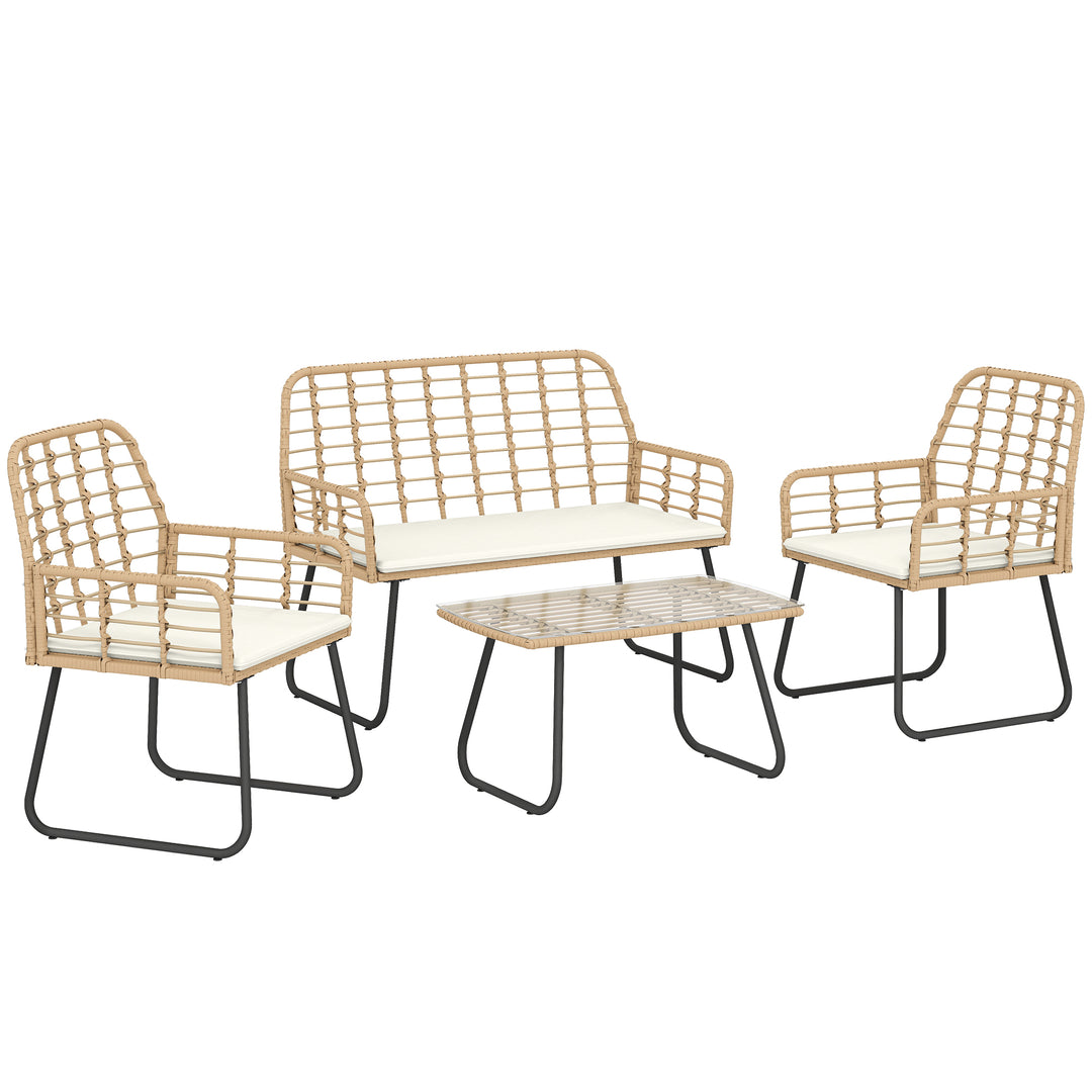 4 Piece Rattan Garden Furniture Set, Outdoor Patio Furniture with Love