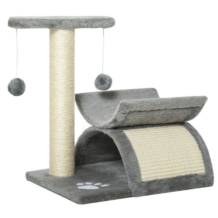 PawHut Kitten Activity Tree with Sisal Scratching Posts, Compact Cat Play Tower with Rotating Bar, Tunnel, Grey | Aosom UK