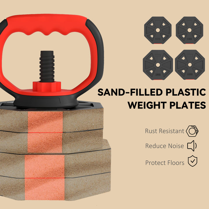 MCL 4-in-1 Adjustable Weight Dumbbells Set, Used as Kettlebell, Barbell, Dumbbell, Push-Up Stand, 30kg Free Weights Set for Men and Women Home Gym Training, Red