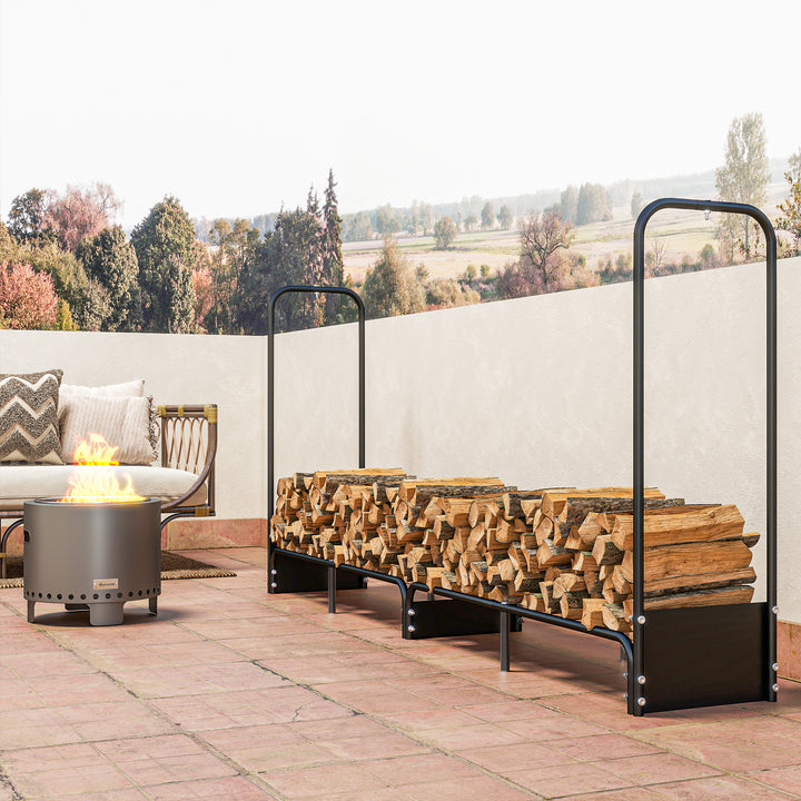MCL 8.5ft Firewood Rack, Heavy Duty Log Storage Holder with Waterproof 600D Oxford Log Cover for Fireplace Fire Pits Outdoor Patio Wood Storage, 300 kg Large Capacity, Black