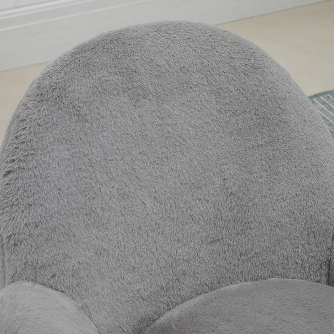 Makeup Vanity Chair, Cute Fluffy Desk Chair with Rolling Wheels for Bedroom Living Room, Grey