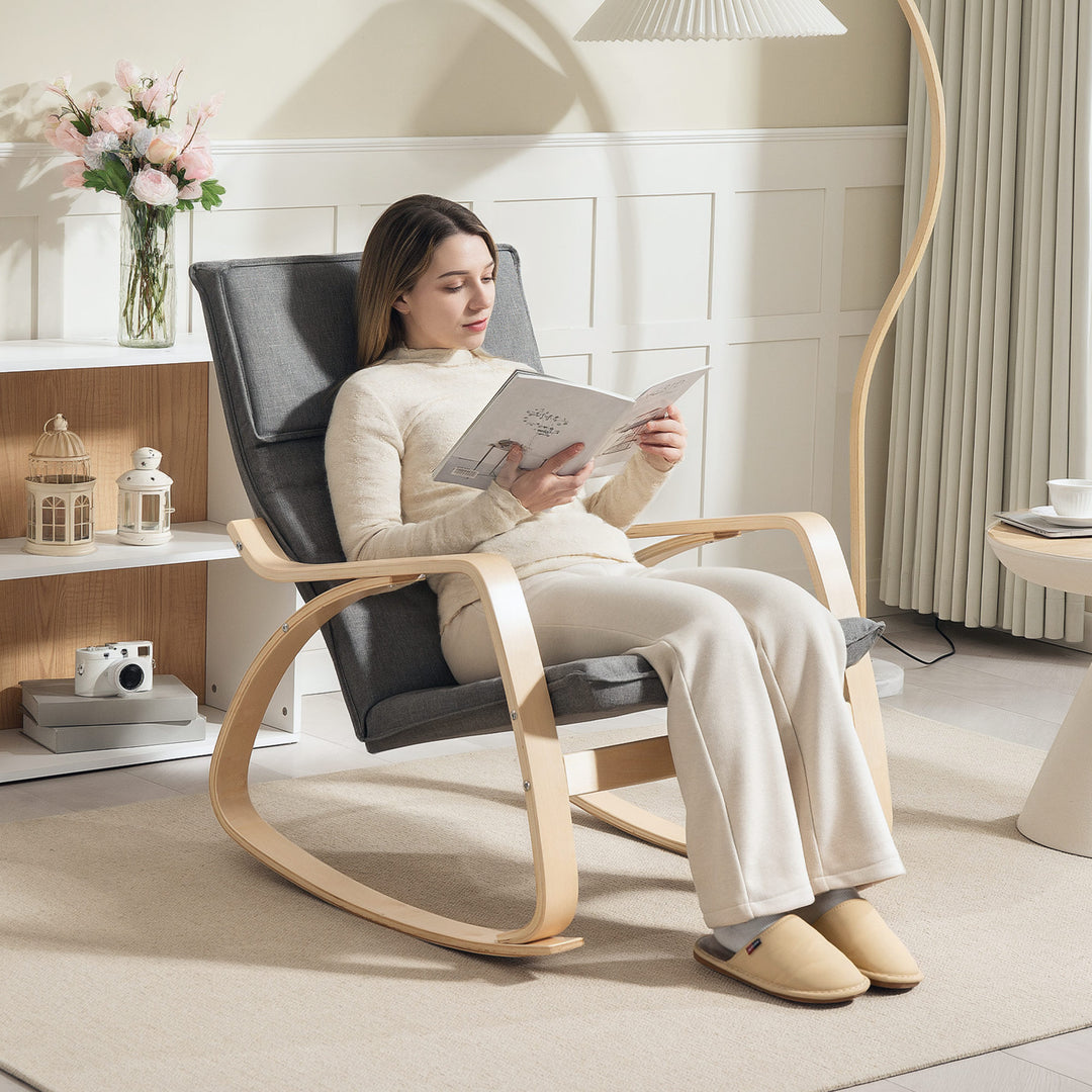Comfortable Relax Rocking Chair, Upholstered Lounge Chair Recliner with High Back and Headrest for Living Room, Bedroom, Grey
