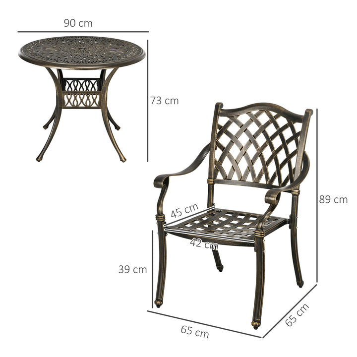 MCL 5-Piece Outdoor Furniture Dining Set, Cast Aluminum Conversation Set Includes 4 Chairs and 90cm Round Table with 50mm Umbrella Hole for Patio Garden Deck, Flower Design