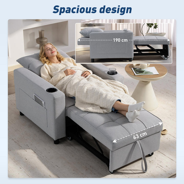 3-in-1 Single Sofa Bed, Convertible Sleeper Chair Bed