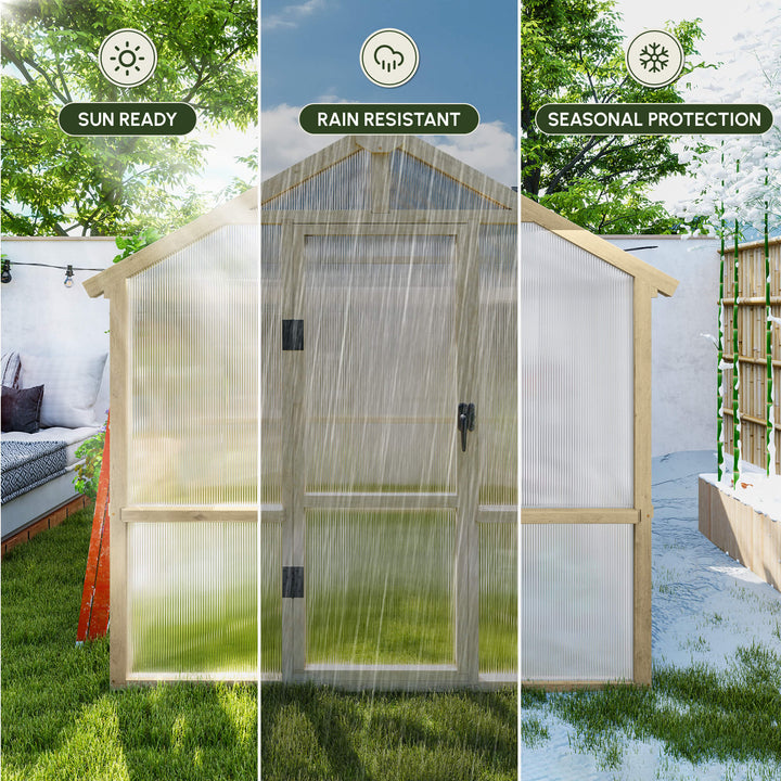 6.6 x 6ft Polycarbonate Greenhouse, Walk-in Wooden Greenhouse with Loc
